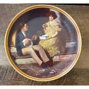 Norman Rockwell "Pondering On The Porch" Collector Plate Porcelain Gold-colored